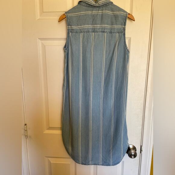 BeachLunchLounge Chambray Striped Lace Up Collar Mini Sleeveless Sun Dress Small - Picture 5 of 10